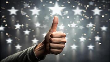 A hand giving the thumbs up with stars in the background photo