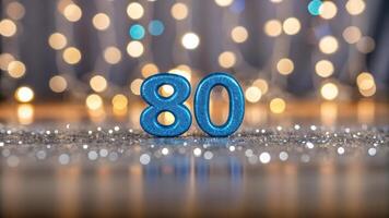 Blue 80th birthday party with glitter and lights photo