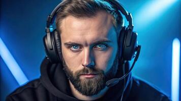 A man with a beard and headphones photo