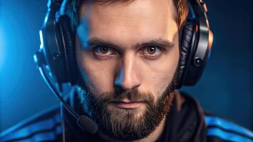 A man with a beard and headphones photo