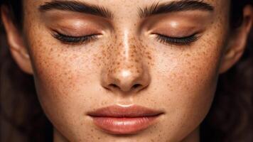 A woman with freckles on her face photo