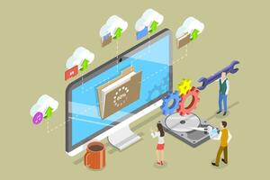 3D Isometric Flat Conceptual Illustration of Data Recovery vector