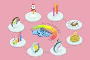3D Isometric Flat Conceptual Illustration of Efficient Performance Management vector