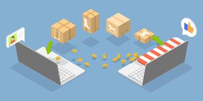3D Isometric Flat Conceptual Illustration of Exchange And Return vector
