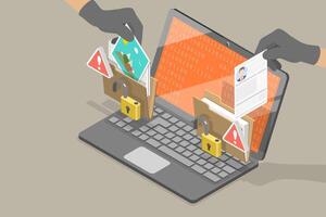 3D Isometric Flat Conceptual Illustration of Data Breach vector