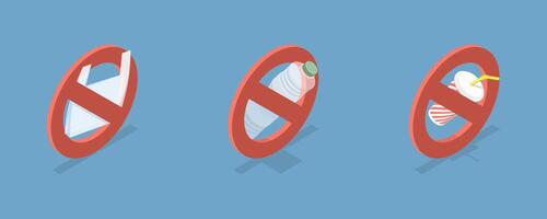 3D Isometric Flat Conceptual Illustration of Stop Plastic Polution vector