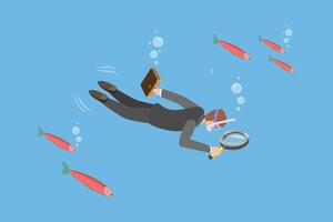 3D Isometric Flat Conceptual Illustration of Deep-dive Analysis vector