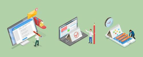 3D Isometric Flat Conceptual Illustration of Scheduling Software vector