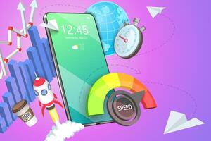 3D Conceptual Illustration of Mobile Website Speed Test vector