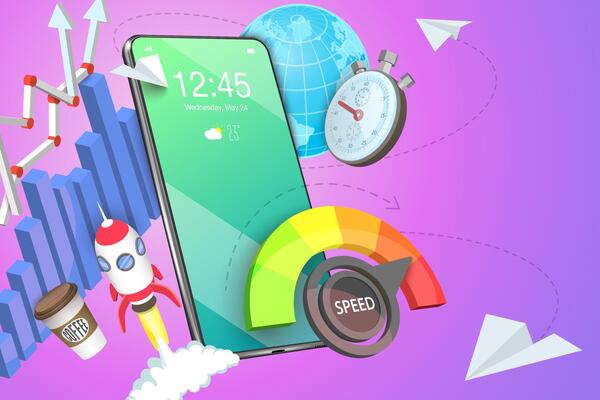 3D Conceptual Illustration of Mobile Website Speed Test