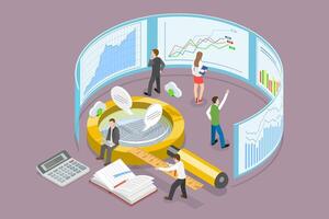 3D Isometric Flat Conceptual Illustration of Data Analysis vector