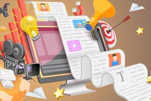 3D Conceptual Illustration of Web Content Strategy vector