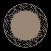 Lacy gold round frame. Abstract round gold frame. Gold plate with abstract geometric pattern design. For round surfaces, laser cutting, engraving, porcelain, textile, embroidery, sandblasting. vector