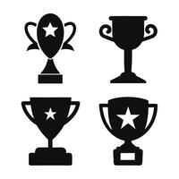 This black and white graphic displays three different trophy designs, each on its own pedestal. vector