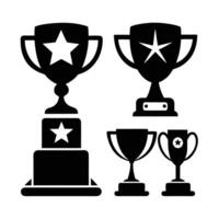 black silhouette trophy icons, differing in style and design, suitable for various uses related to awards, achievements, competitions, and celebrations. vector