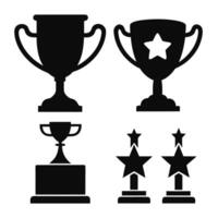 Four different trophy icons in a solid black silhouette against a white background. vector