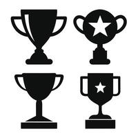 Four different trophy design icons in a solid black silhouette against a pure white background. vector