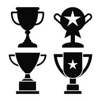 black silhouette trophy icons, set against a plain white background. vector