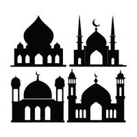 This image showcases a set of four different mosque silhouettes against a plain white background. vector