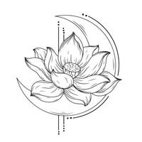 crescent with lotus flower and moon illustration design icon vector