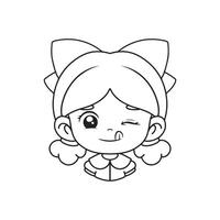 cute little girl face cartoon illustration graphic design black and white vector