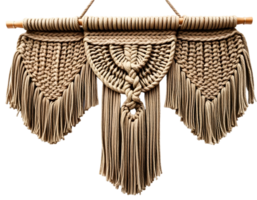 Boho style macrame curtain isolated on transparent background with clipping path png