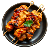 Flavorful Chicken Satay, Garnished with Herbs, Plate Presentation png