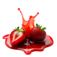 strawberries with splash of juice on transparent bg png