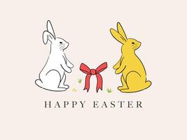 Hand drawn rabbit with bow knot, ribbon, happy easter, poster, greeting card, poster vector