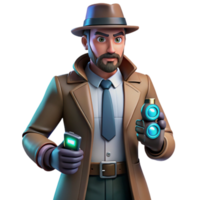 vibrant abstract 3D Render Detective Cartoon Character professional png