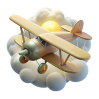 serene vintage Vintage Biplane 3D Render in Clouds genuine png