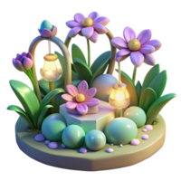 magnificent modern Enchanted 3D Garden Blooming Flowers and Glowing Lanterns high quality png