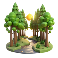 serene classic Cartoon Forest 3D Render original png