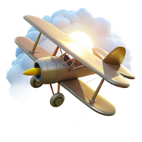 impressive modern Golden Biplane 3D Render in Clouds original png