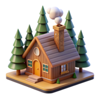 impressive rustic Cozy 3D Cabin Illustration in the Woods premium png