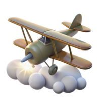 magnificent minimalist Vintage Biplane 3D Render in Clouds professional png