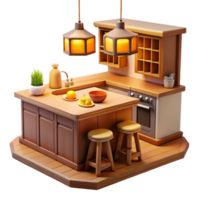 magnificent modern 3D Render Cozy Kitchen Island authentic png