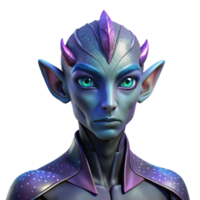 serene contemporary wonderful artistic Portrait of an androgynous alien with iridescent scales and large, obsidian eyes, lit by the ethereal glow of a nebula, art nouveau style, original professional png