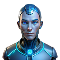 serene contemporary extraordinary abstract Portrait of a futuristic android with metallic skin and glowing blue circuits, lit by a holographic display, cyberpunk style, professional genuine png