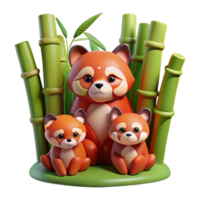 stunning modern dramatic artistic A family of red pandas nestled in a bamboo forest, rendered in a Pixar-like 3D style, warm lighting, detailed fur and foliage professional original png