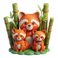 stunning contemporary beautiful modern A family of red pandas nestled in a bamboo forest, rendered in a Pixar-like 3D style, warm lighting, detailed fur and foliage original detailed png