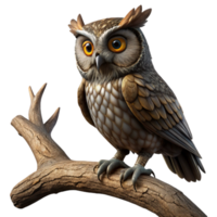 wonderful traditional magnificent abstract A wise old owl perched on an ancient, gnarled oak branch, Rembrandt lighting, dark and moody atmosphere, highly detailed feathers and bark 4K high resolution png