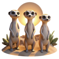 beautiful rustic serene creative A group of meerkats standing guard in the desert, comedic style, bright sunlight, detailed fur and sand exclusive premium png