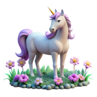 dramatic modern extraordinary modern A majestic unicorn grazing in a field of iridescent flowers, soft, diffused sunlight, dreamy style high quality detailed png