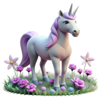 beautiful minimalist wonderful modern A majestic unicorn grazing in a field of iridescent flowers, soft, diffused sunlight, dreamy style professional high resolution png