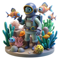 extraordinary abstract stunning abstract A steampunk diver exploring a coral reef populated by mechanical fish, bioluminescent lighting, highly detailed, surreal style high quality detailed png