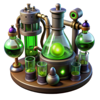 impressive modern beautiful minimalist A steampunk laboratory filled with bubbling beakers, strange devices, and glowing tubes, eerie green lighting, highly detailed original detailed png