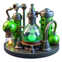 stunning classic serene contemporary A steampunk laboratory filled with bubbling beakers, strange devices, and glowing tubes, eerie green lighting, highly detailed genuine original png