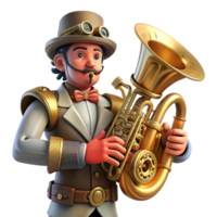 extraordinary vintage impressive artistic A steampunk musician playing a brass instrument with intricate clockwork mechanisms, soft stage lighting, Art Nouveau inspired high resolution original png