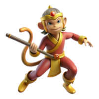 magnificent artistic vibrant traditional A wise Sun Wukong, the Monkey King, wielding his staff, dynamic and playful, Chinese mythology style authentic genuine png